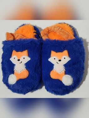 Blue & Orange Fox Plush Kids Slippers Size 8.5